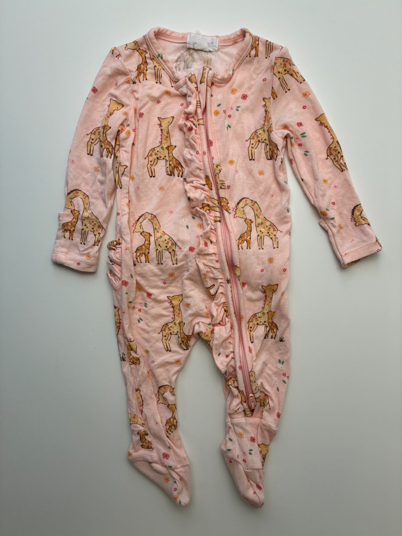 Angel Dear Onesie - Pink Giraffe Zipper Footie | size 0 - 3 Months