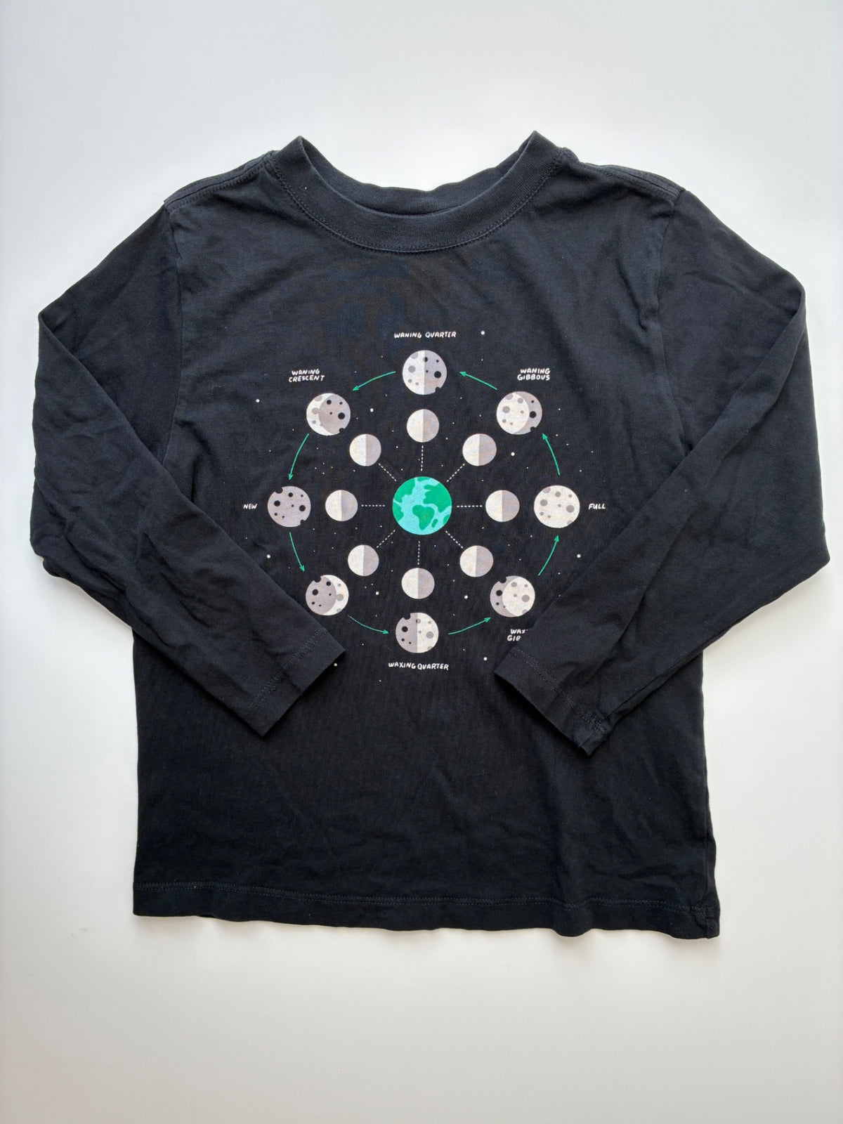 Hanna Andersson Long Sleeve T-Shirt - Black Moon Cycle Graphic | size 5T