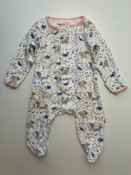 Magnetic Me Onesie - White Deer + Birds Floral | size 0 - 3 Months