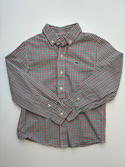 Vineyard Vines Shirt - Green 100% Cotton Plaid Button Down | size 5T
