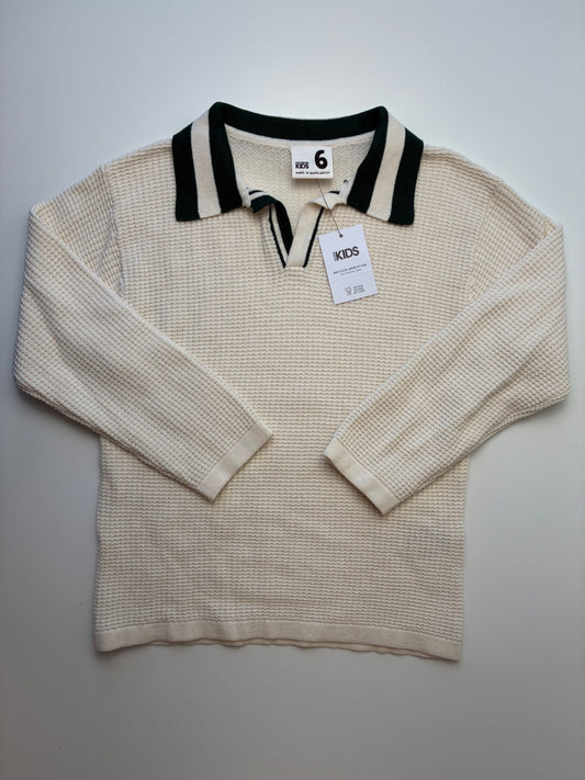 Cotton On Shirt - Cream Long Sleeve Knit Polo | size 6