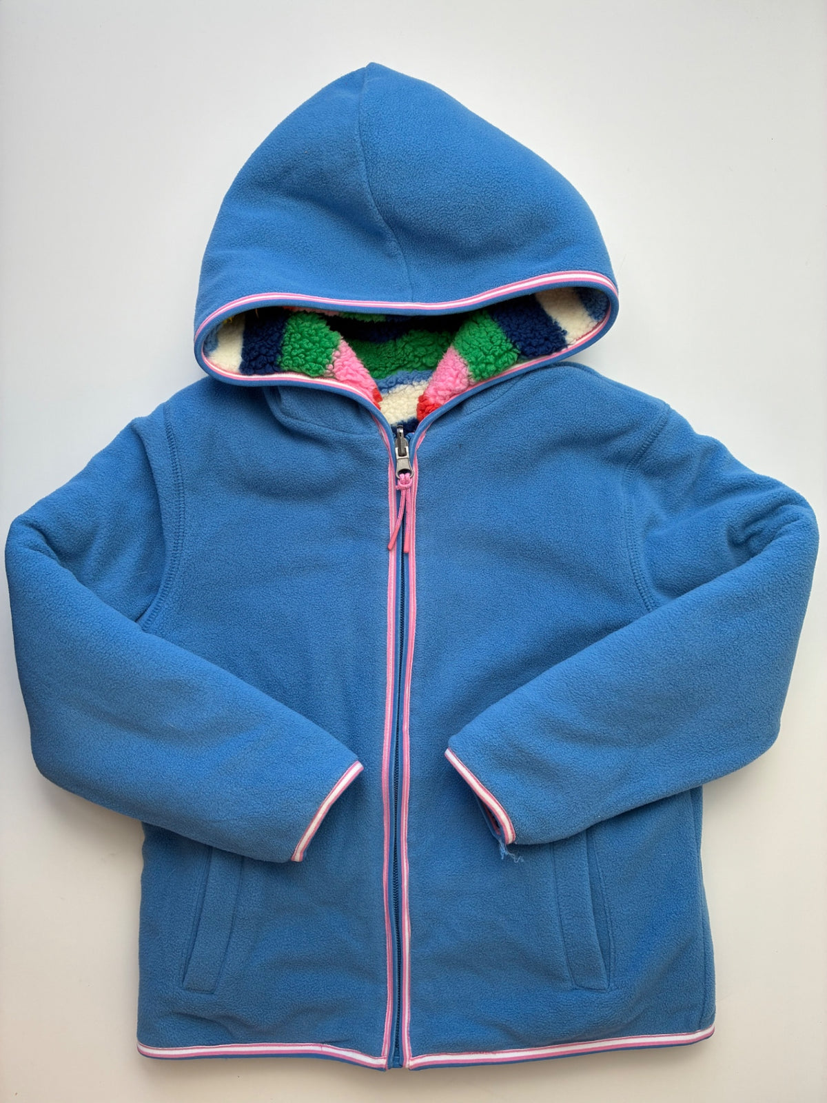 Mini Boden Jacket - Multicolor Reversible Striped Fleece | size 6/7