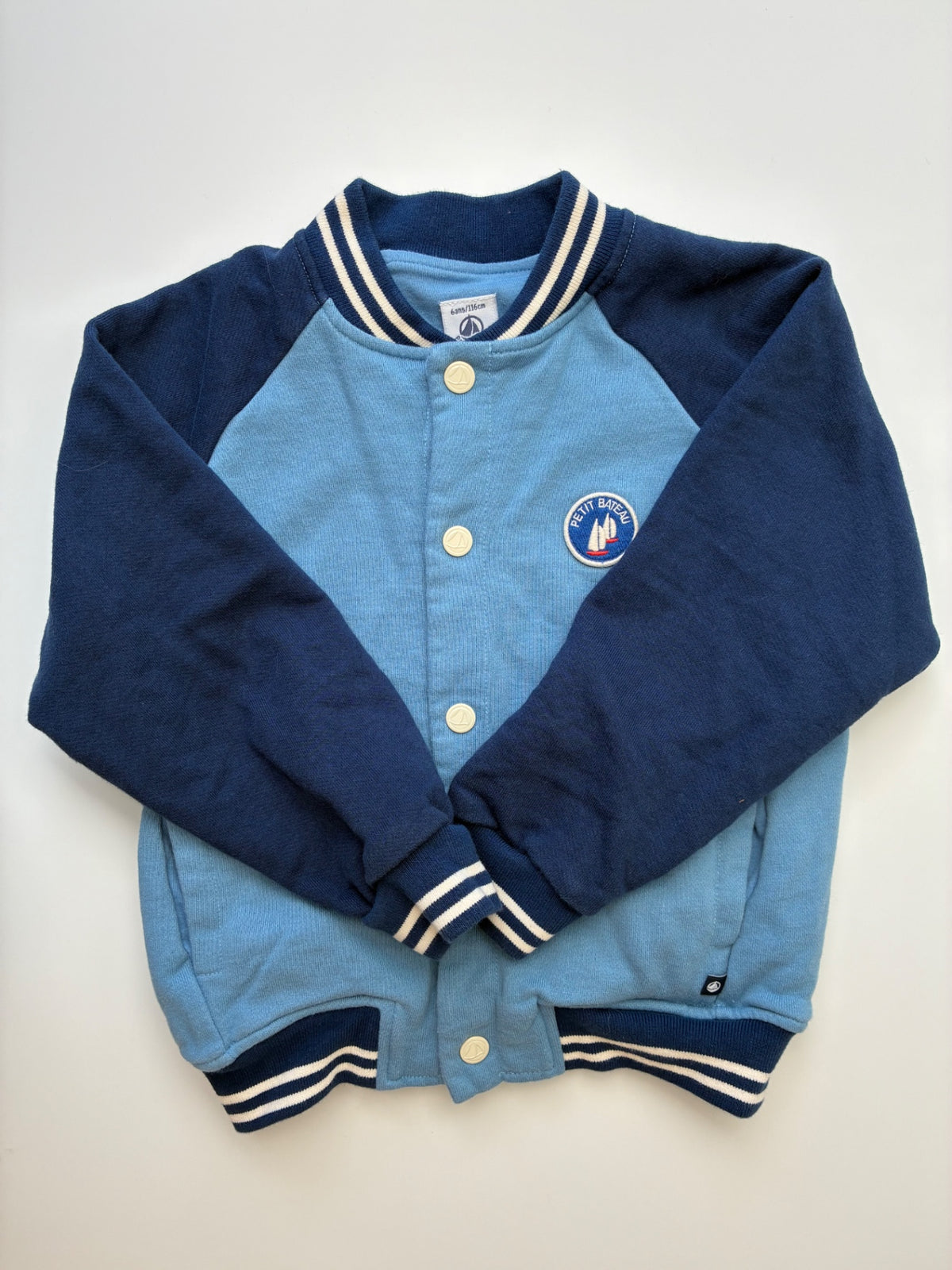 Petit Bateau Jacket - Blue Color Block Varsity Jacket | size 6