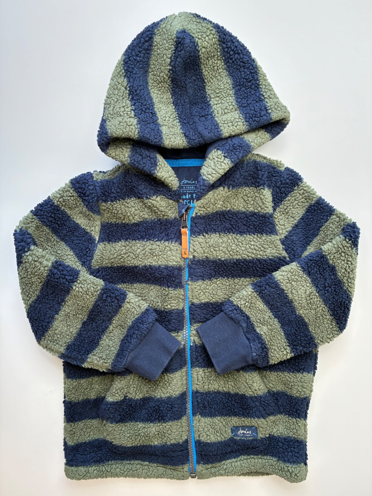 Joules Jacket - Green Fleece Striped Zip Up w/ Hood | size 5T