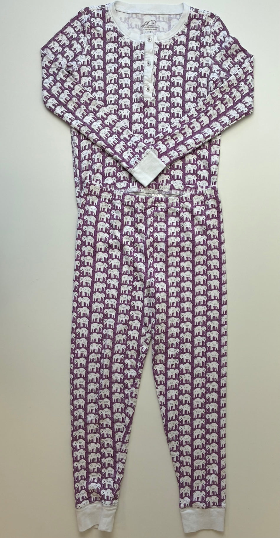 Roller Rabbit 2 Piece Ensemble - Purple Elephant Long Pajamas | size 10