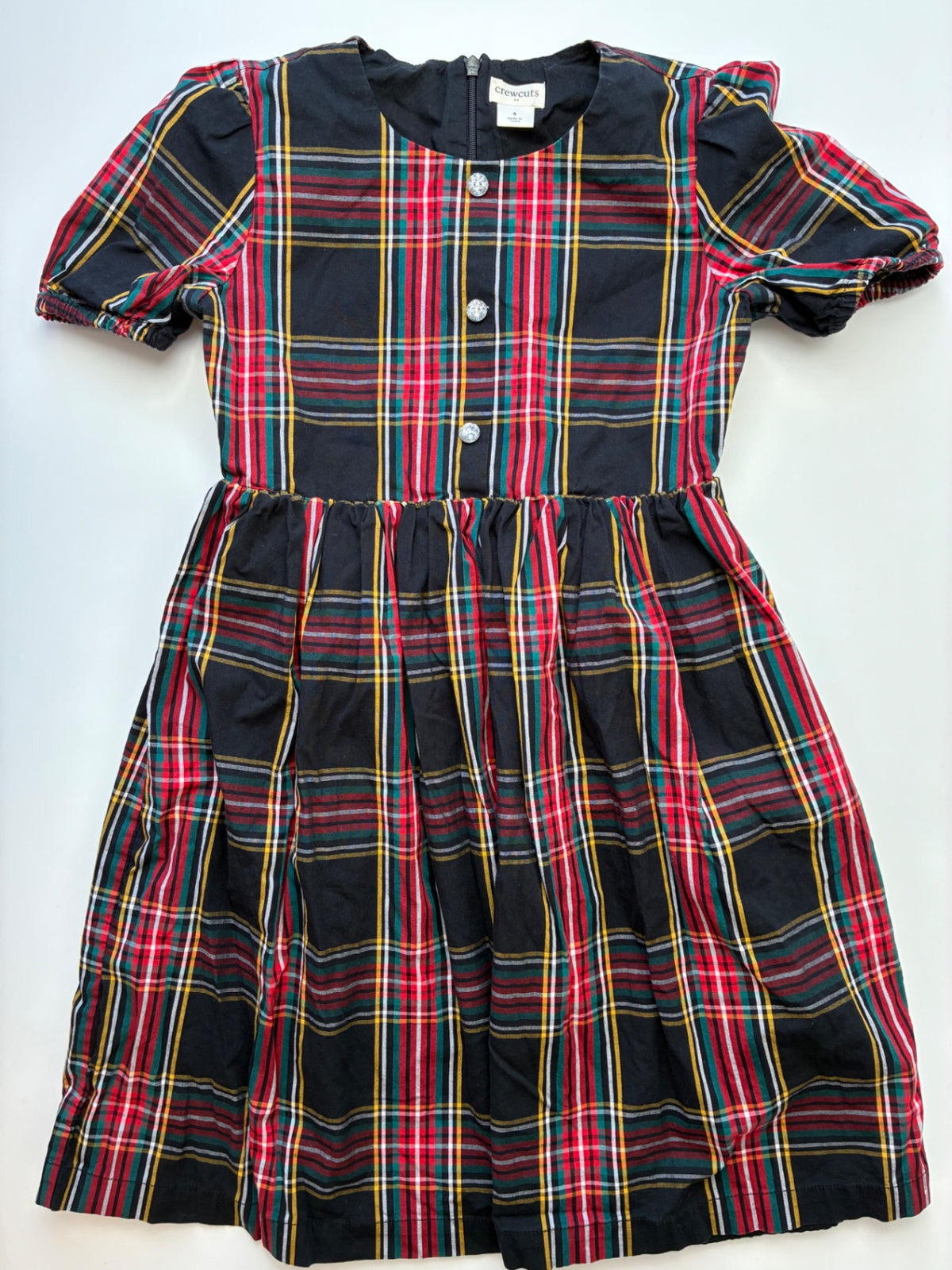Crewcuts Dress - Black Plaid Puff Sleeve | size 8