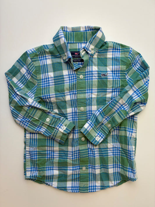 Vineyard Vines Shirt - Green 100% Cotton Plaid Button Down | size 3T