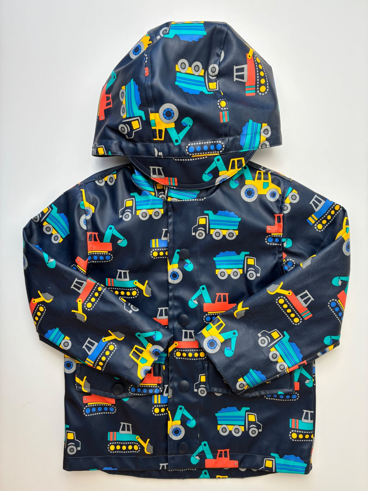 Little Me Jacket - Navy Blue Construction Truck Raincoat | size 3T