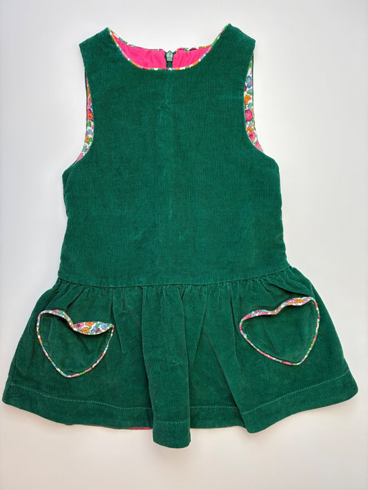 Mini Boden Dress - Green Corduroy + Heart Pockets | size 3T/4T
