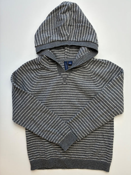Janie and Jack Sweater - Gray Knit Striped w/ Hood | size 6