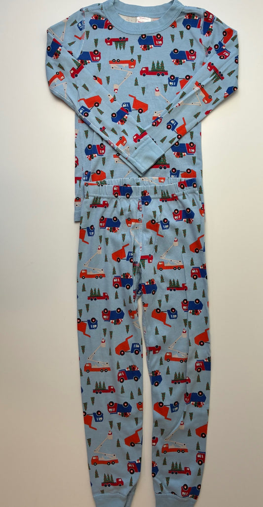 Hanna Andersson 2 Piece Ensemble - Blue Snowmen + Santa Construction | size 6/7