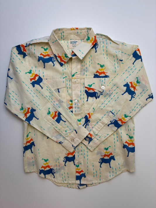Aoie Paris Shirt - Cream 100% Cotton Stacked Animal Button Up | size 4T/6