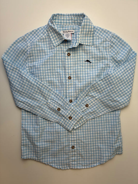 Tommy Bahama Shirt - Blue 100% Cotton Gingham Button Up | size 7/8