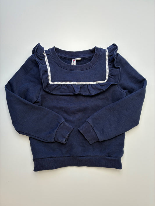 Janie and Jack Sweatshirt - Navy Blue Square Ruffle Crewneck | size 6