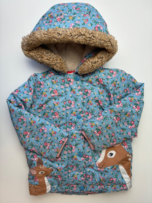 Baby Boden Coat - Blue Fleece Lined Floral | size 2T/3T
