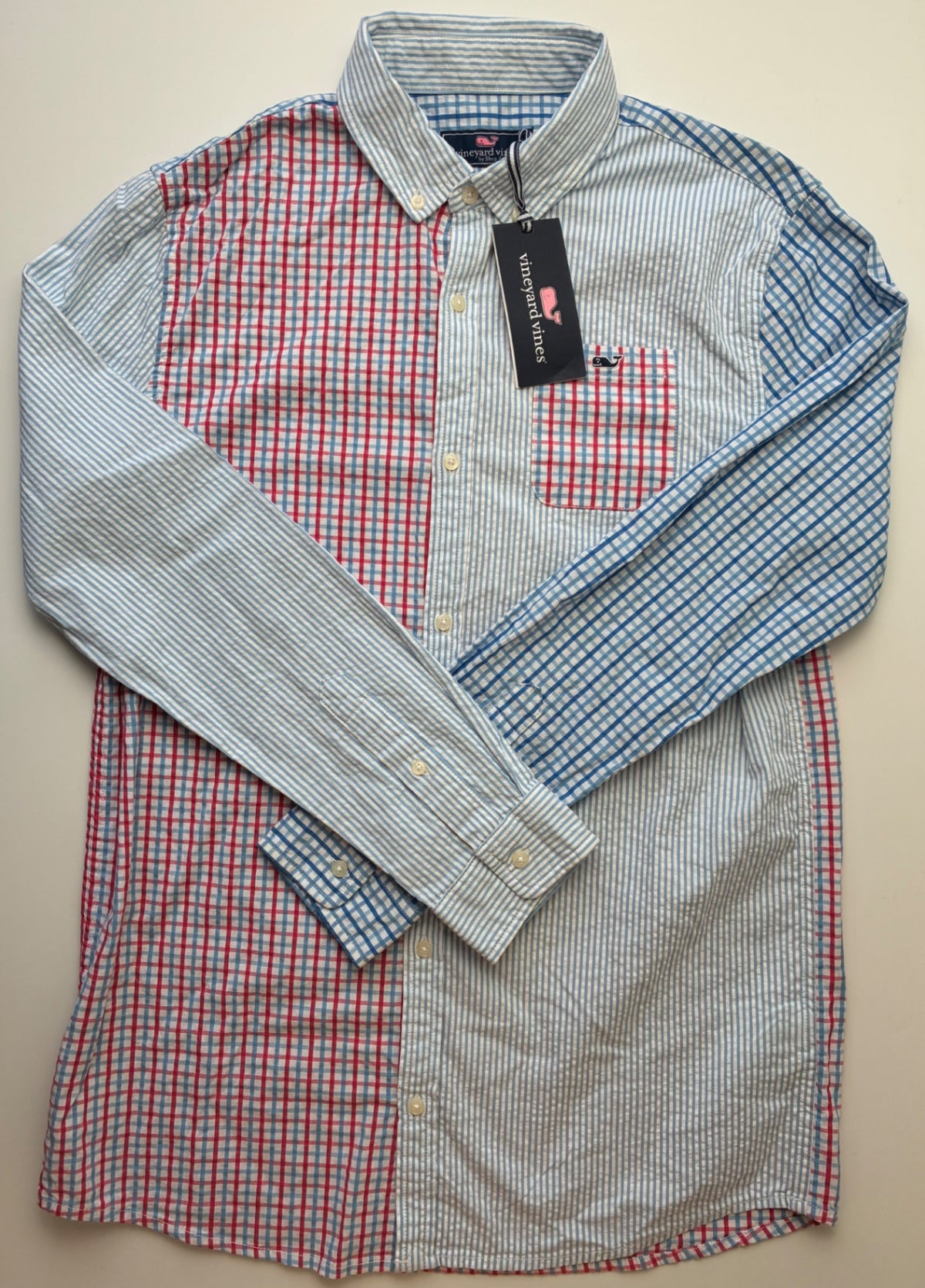 Vineyard Vines Shirt - Blue Patchwork Striped Plaid Button Down | size 18