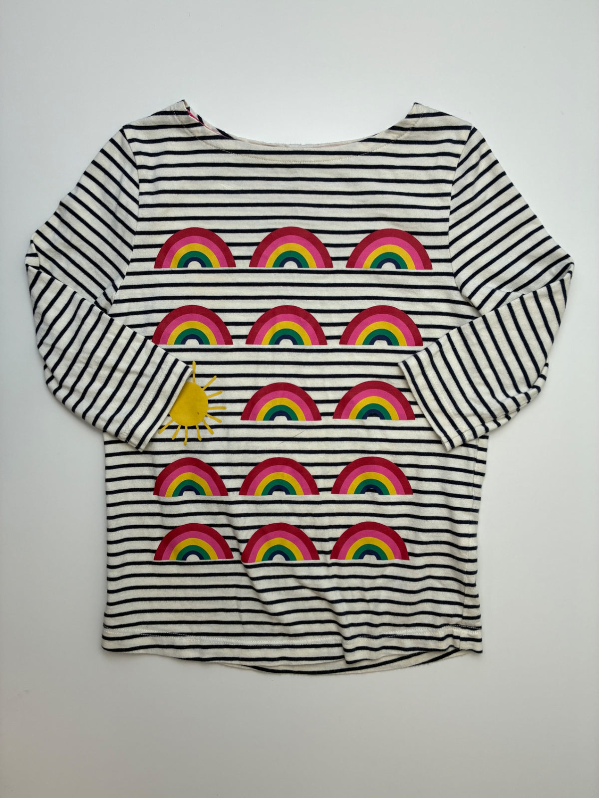 Mini Boden Long Sleeve T-Shirt - Multicolor Stripes + Rainbows | size 5T/6