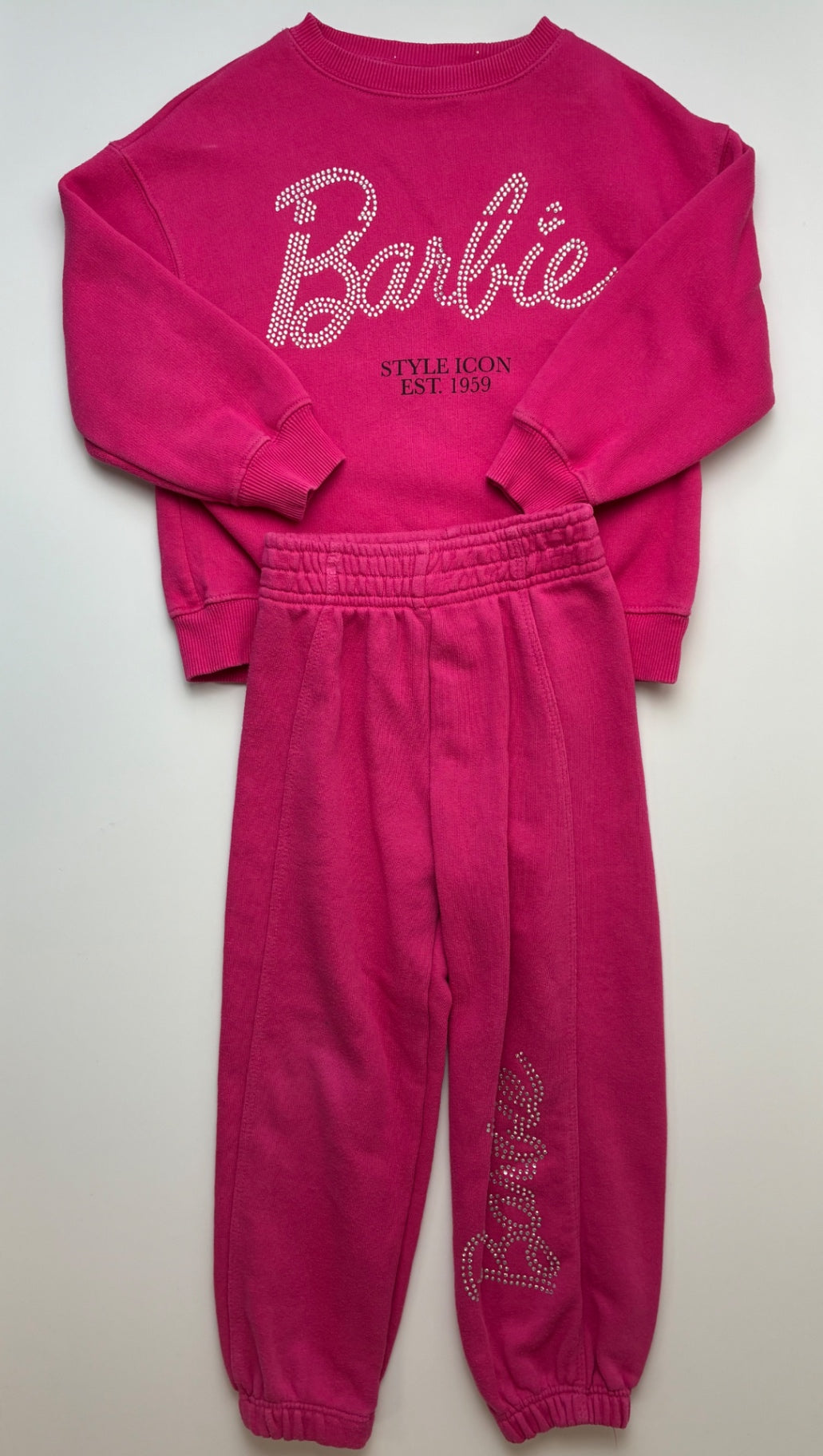 Zara 2 Piece Ensemble - Pink Rhinestone Barbie Crewneck + Joggers | size 6/7