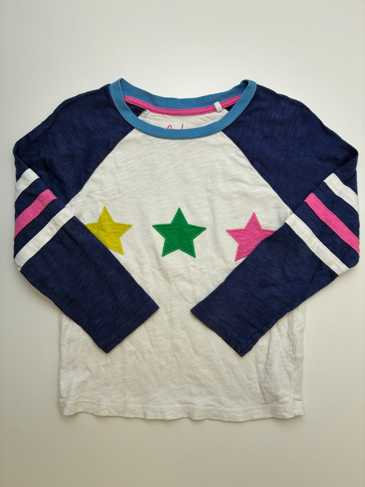 Boden Long Sleeve T-Shirt - White Stars Raglan Sleeve | size 5T/6