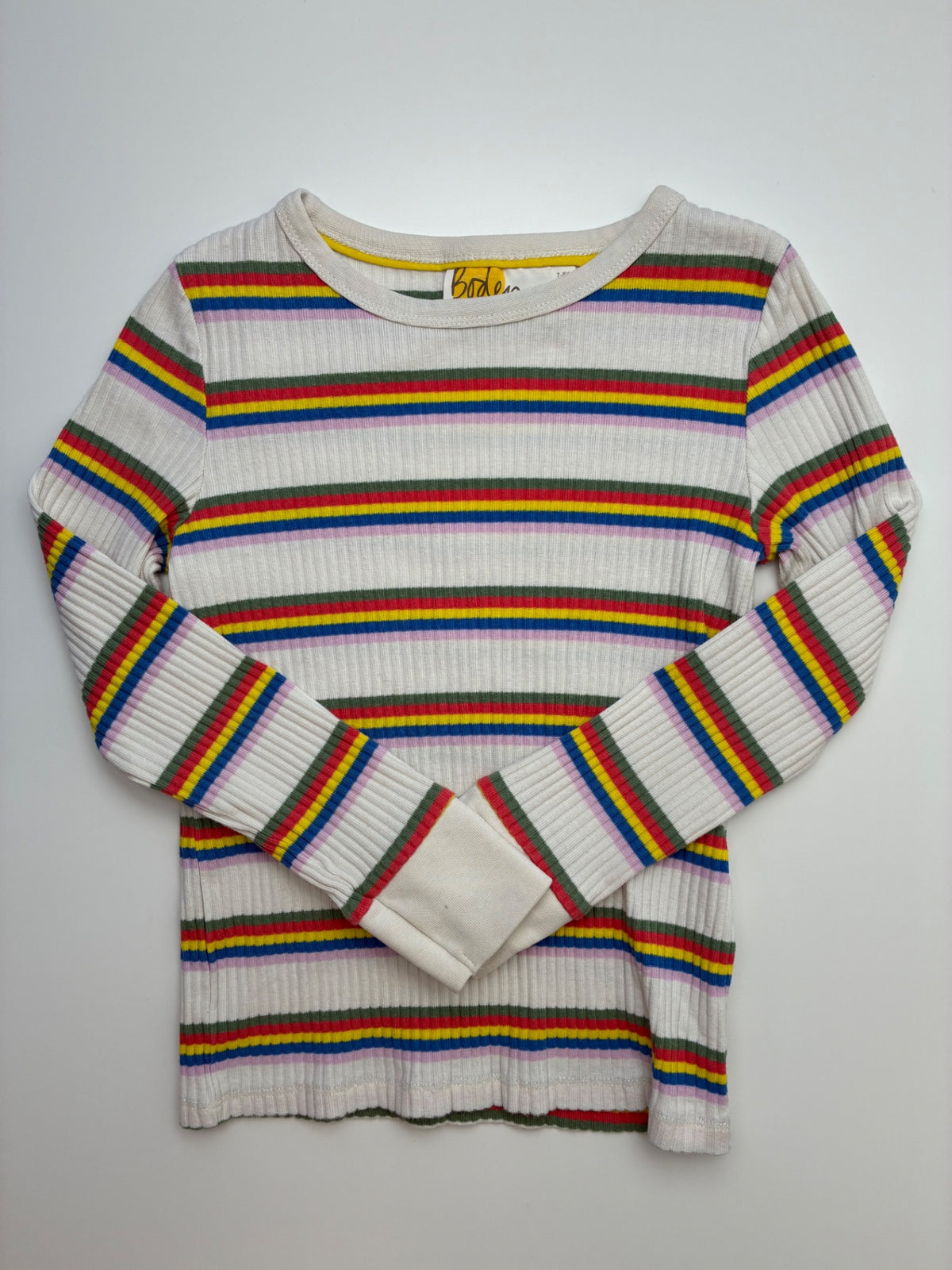 Boden Long Sleeve T-Shirt - Multicolor Ribbed + Striped | size 7/8