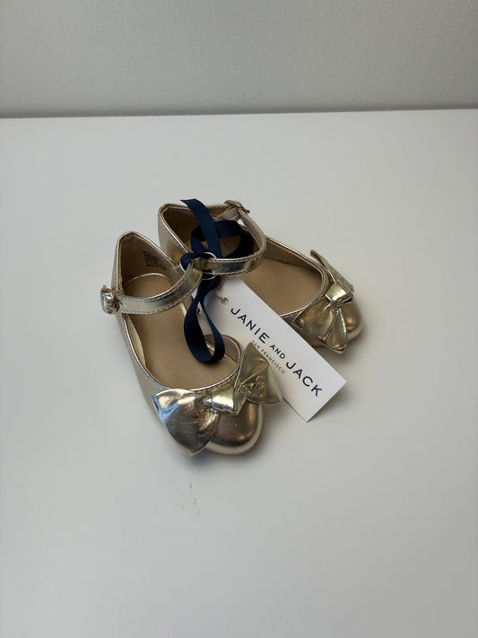 Janie and Jack Shoes - Gold Metallic Ballet Flat | size Shoe 4