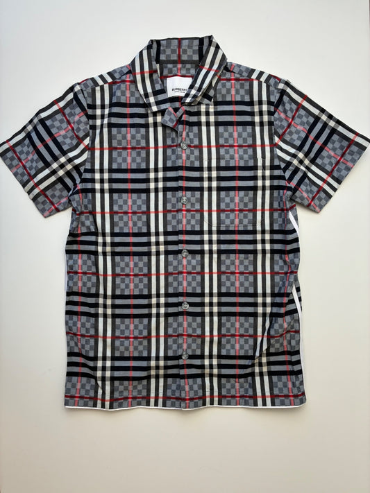 Burberry Shirt - Gray Short Sleeve Plaid Button Up | size 8