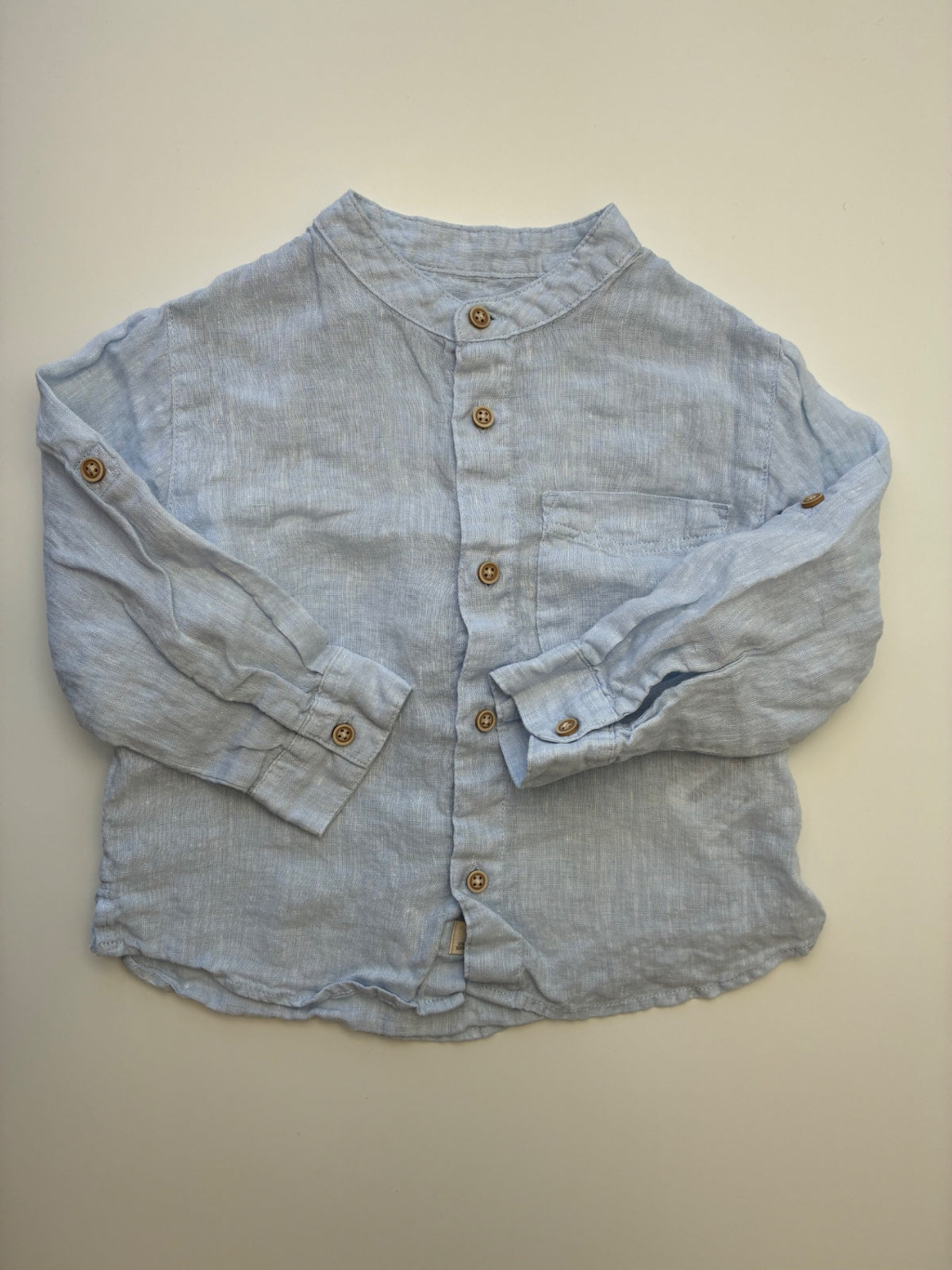 Zara Shirt - Blue 100% Linen Band Collar | size 2T