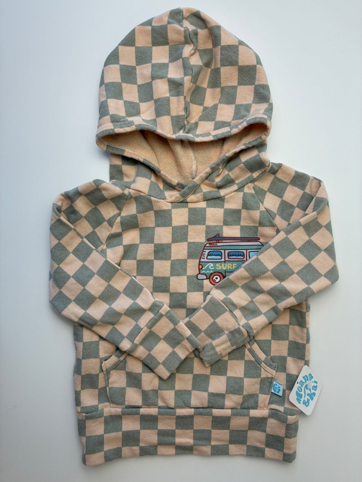Moana & Kai Sweatshirt - Green 100% Organic Cotton Checkered Hoodie | size 2T