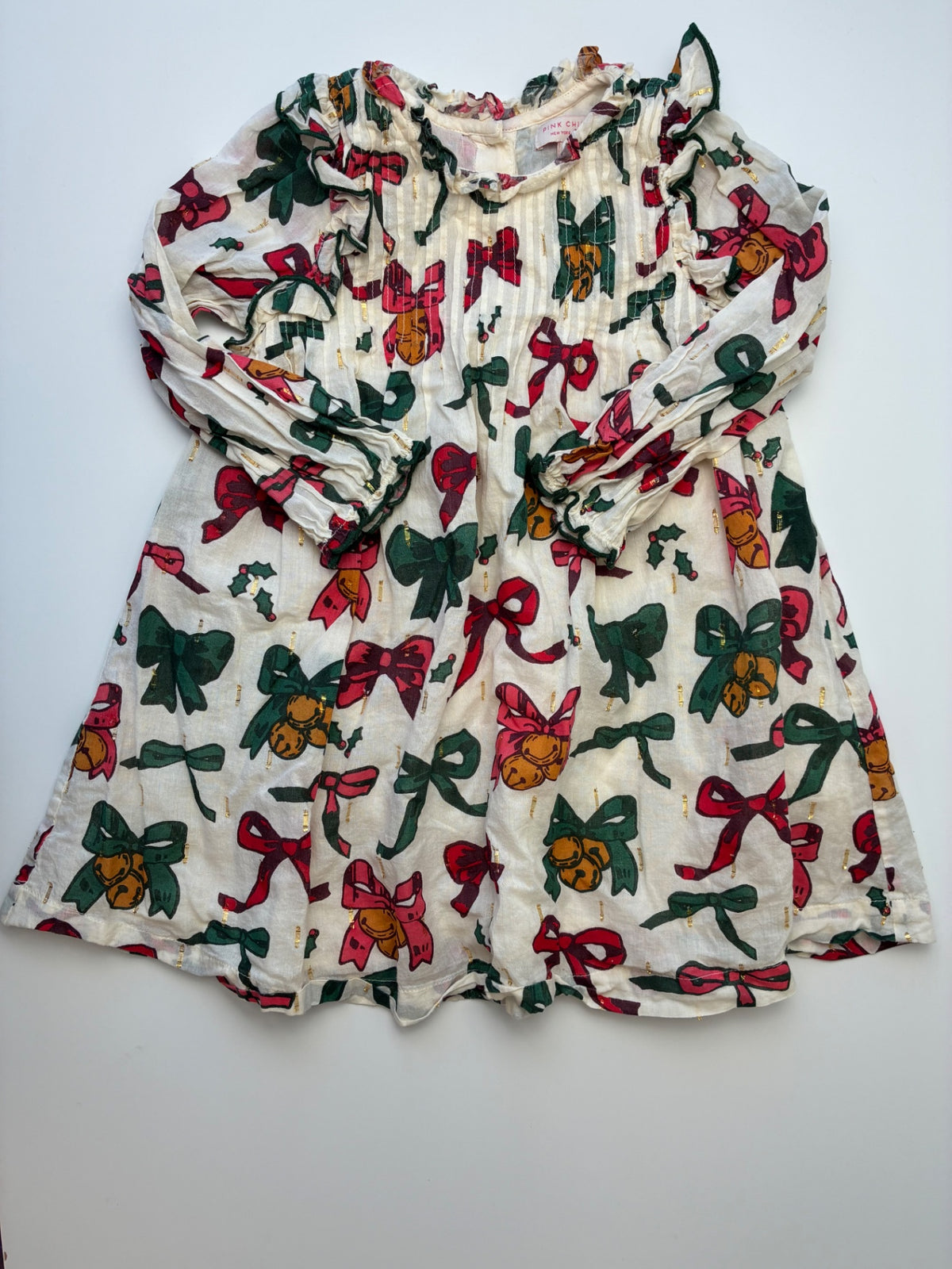 Pink Chicken Dress - Multicolor Holiday Bows | size 3T