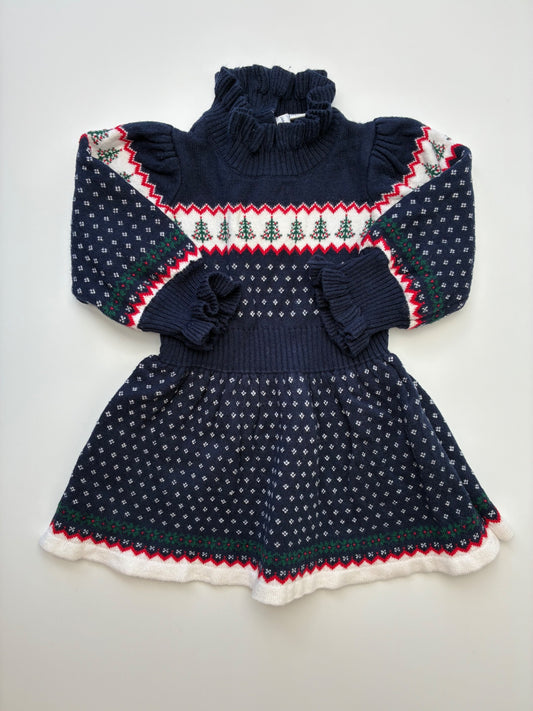 Janie and Jack Dress - Navy Blue Fair Isle Knit | size 6 - 12 Months