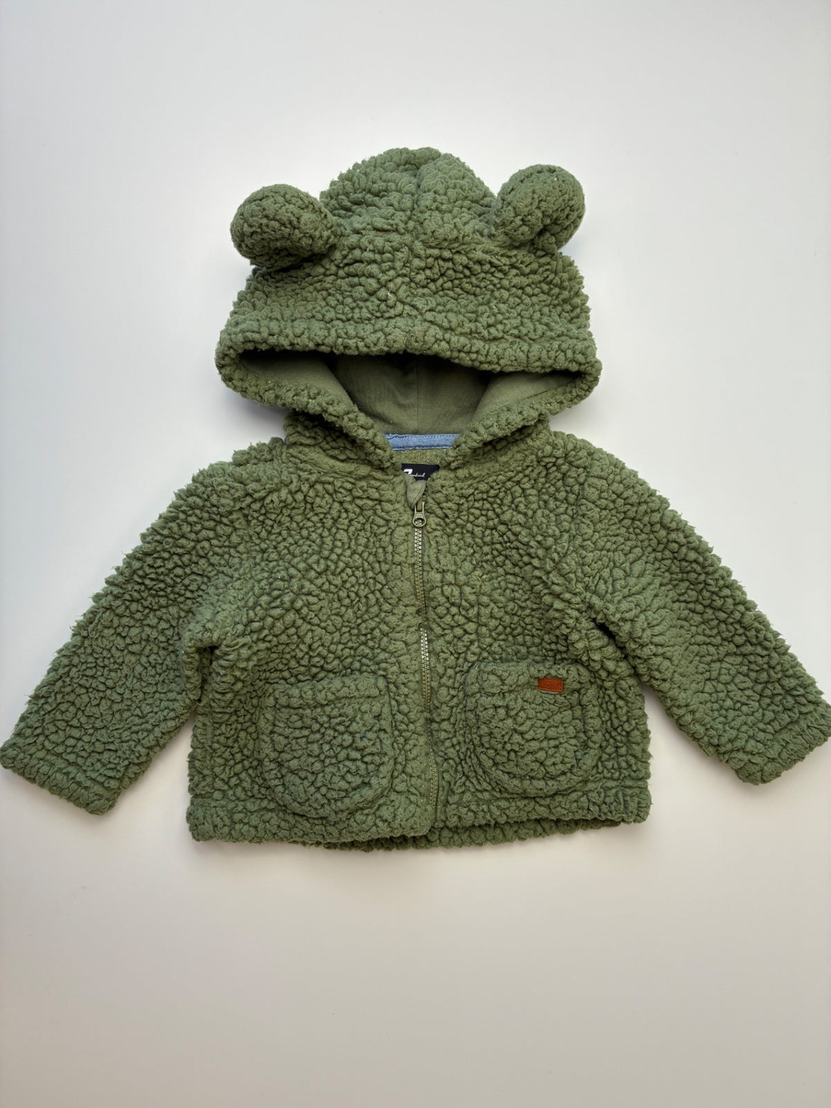 7 for All Mankind Jacket - Green Sherpa Zip Up w/ Hood | size 3 - 6 Months