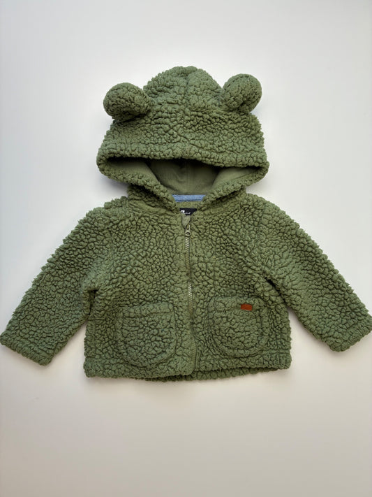 7 for All Mankind Jacket - Green Sherpa Zip Up w/ Hood | size 3 - 6 Months