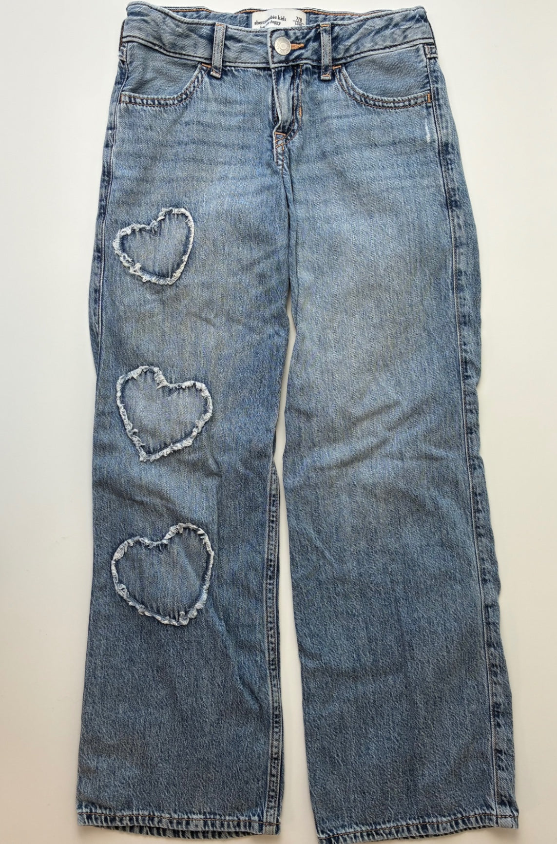 Abercrombie Kids Jeans - Blue Low Rise Baggy Heart Appliqué | size 7/8