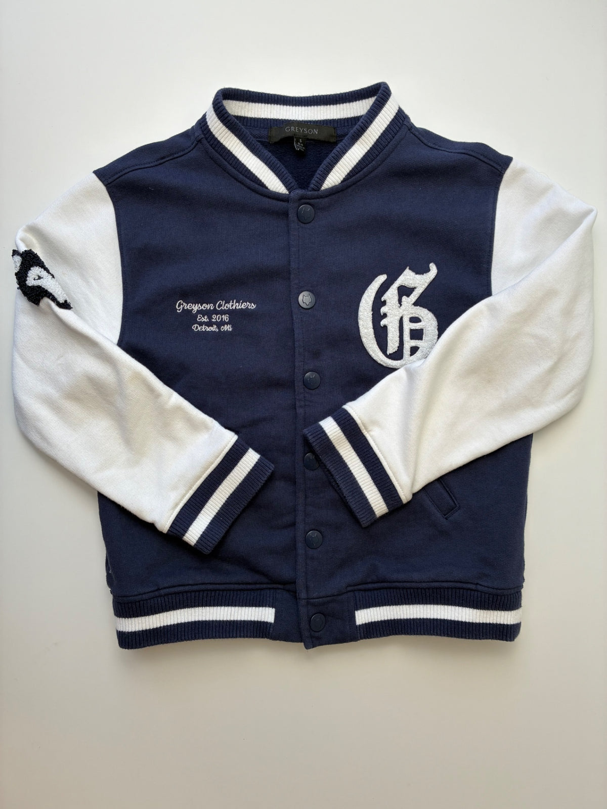Greyson Jacket - Navy Blue Varsity Jacket | size 6/7