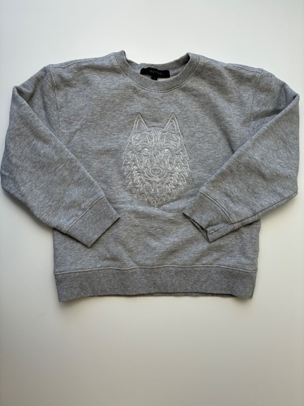 Greyson Sweatshirt - Gray Wolf Embroidery Crewneck | size 6/7