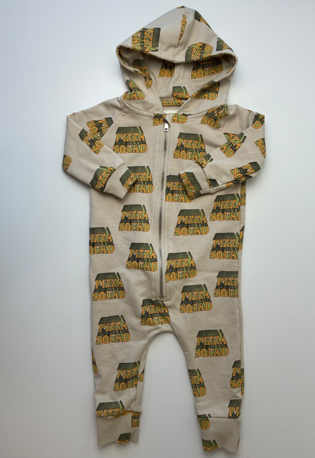 Hugo Loves Tiki Onesie - Tan Pizza Squad Hoodie | size 6 - 12 Months