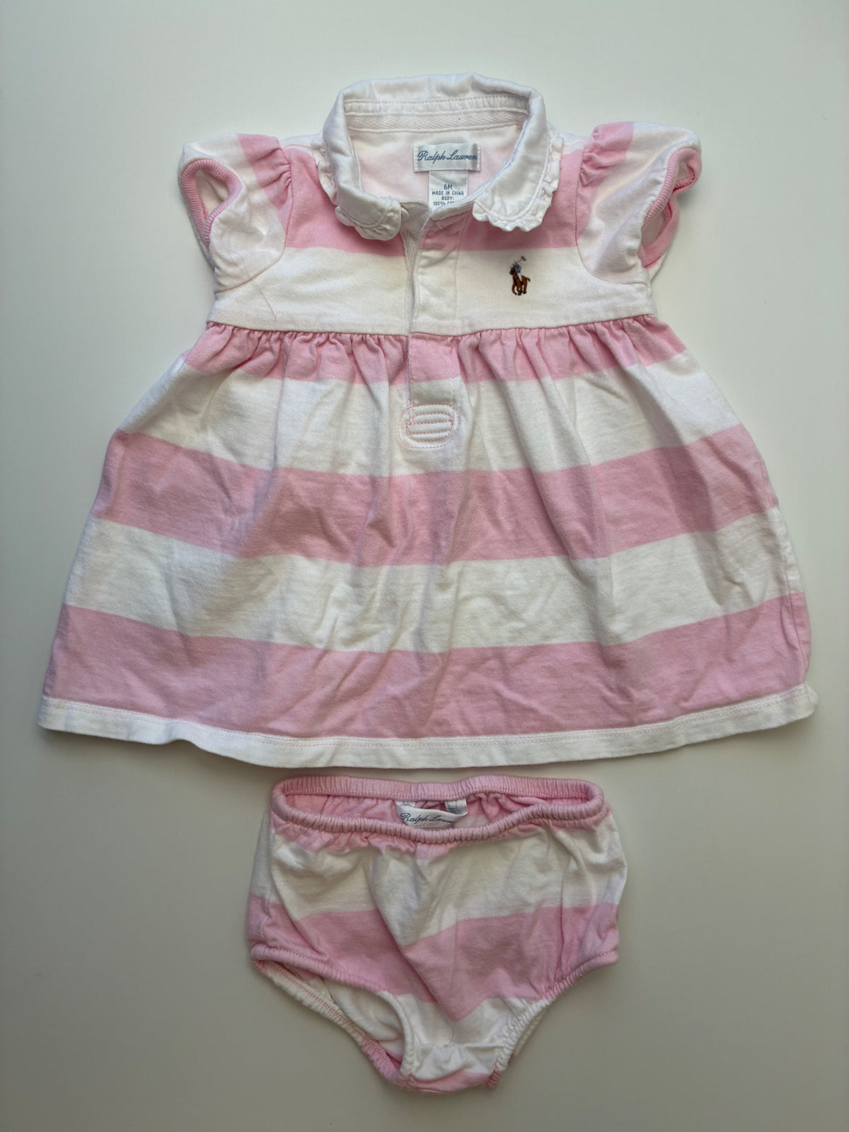 Ralph Lauren Dress - Pink Striped + Bloomers | size 6 Months