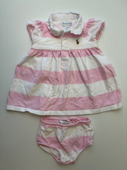 Ralph Lauren Dress - Pink Striped + Bloomers | size 6 Months