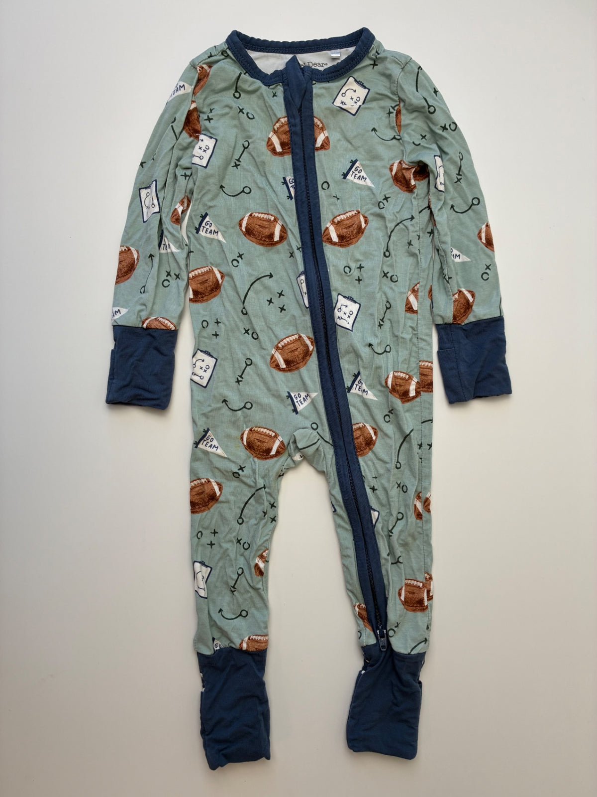 Angel Dear Onesie - Green Football Zipper Footie | size 3 - 6 Months