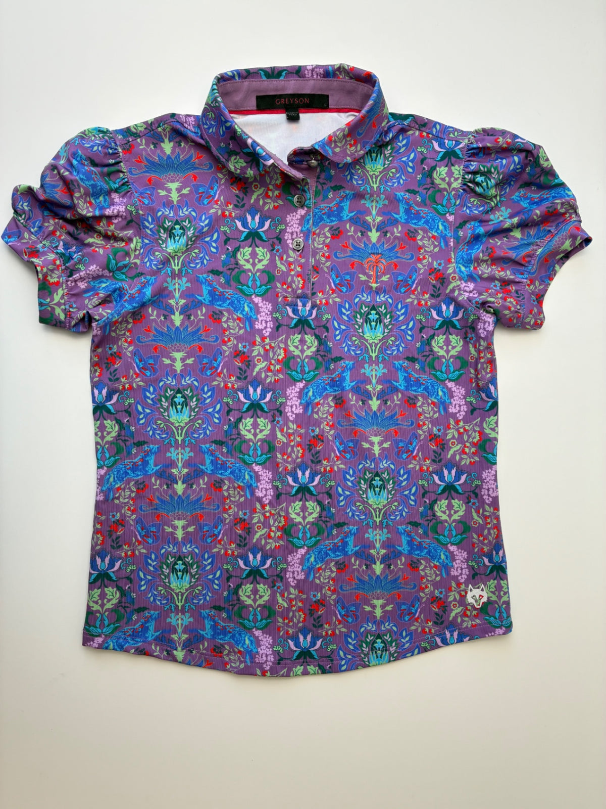 Greyson Shirt - Purple Floral Puff Sleeve Polo | size 6