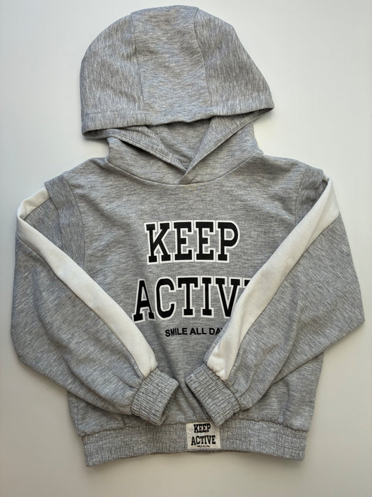 Zara Sweatshirt - Gray 'Keep Active' Cropped Hoodie | size 9