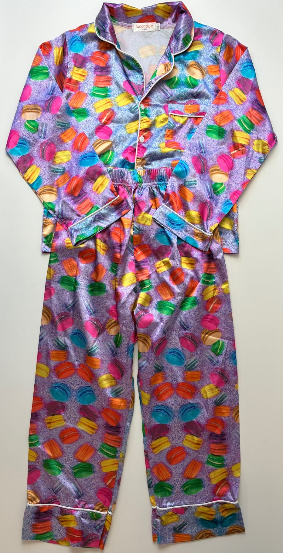 Tweenstyle 2 Piece Ensemble - Multicolor Macaron Satin Pajamas | size 8