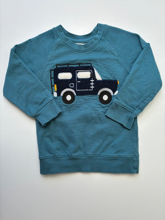 Monica + Andy Sweatshirt - Blue Crewneck Embroidered with Truck | size 2T