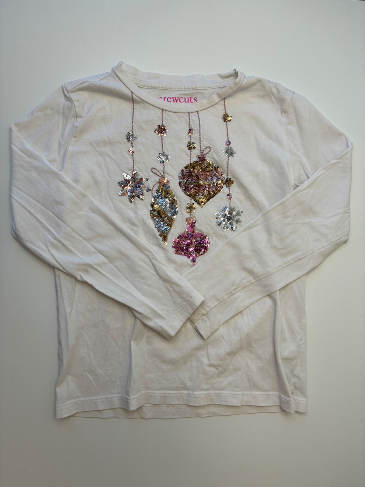 Crewcuts Long Sleeve T-Shirt - White Sequin Ornaments | size 6/7