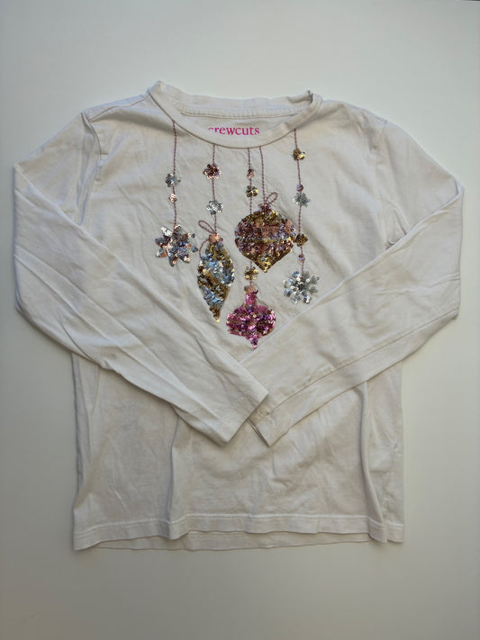 Crewcuts Long Sleeve T-Shirt - White Sequin Ornaments | size 6/7