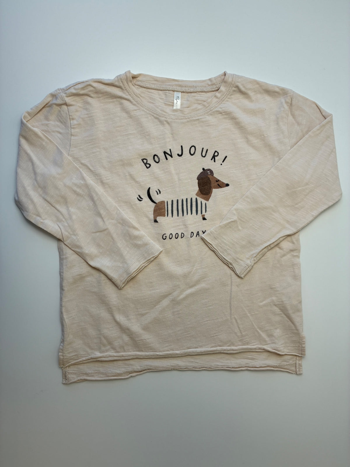 Rylee + Cru Long Sleeve T-Shirt - Tan 'Bonjour' Dachshund | size 4T/5T