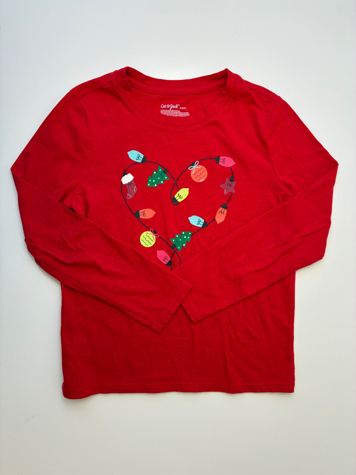 Cat & Jack Long Sleeve T-Shirt - Red Christmas Lights | size 6/7
