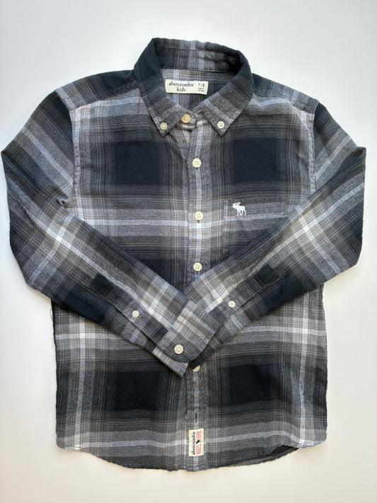 Abercrombie Kids Shirt - Black Plaid Flannel Button Down | size 7/8