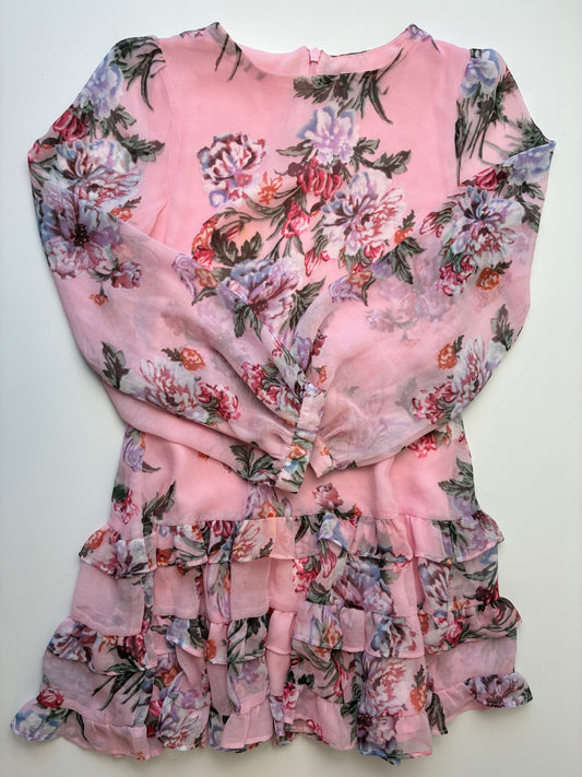 Bardot Junior Dress - Pink Floral Chiffon Ruffles | size 10