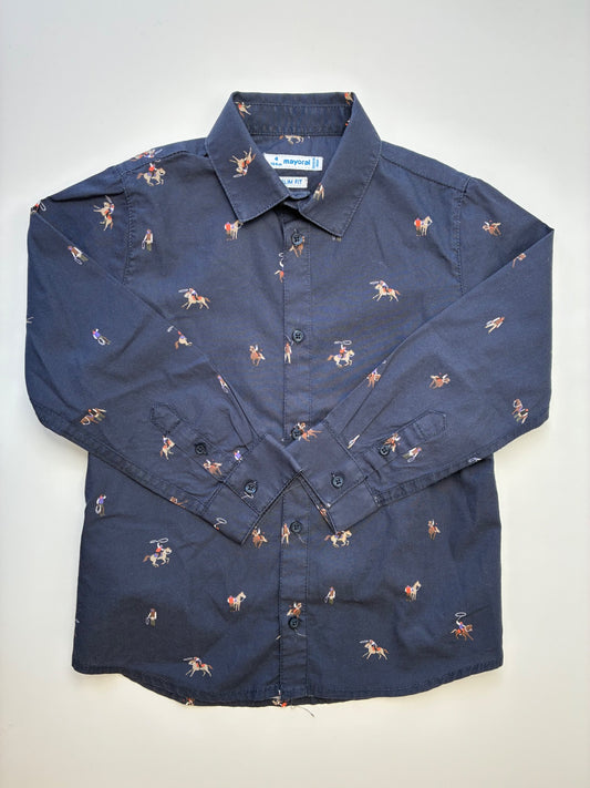 Mayoral Shirt - Navy Blue Cowboy Print Button Up | size 4T